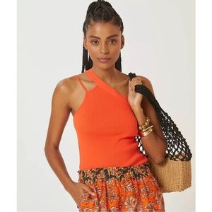 Anthropologie Orange One-Shoulder Tank Top